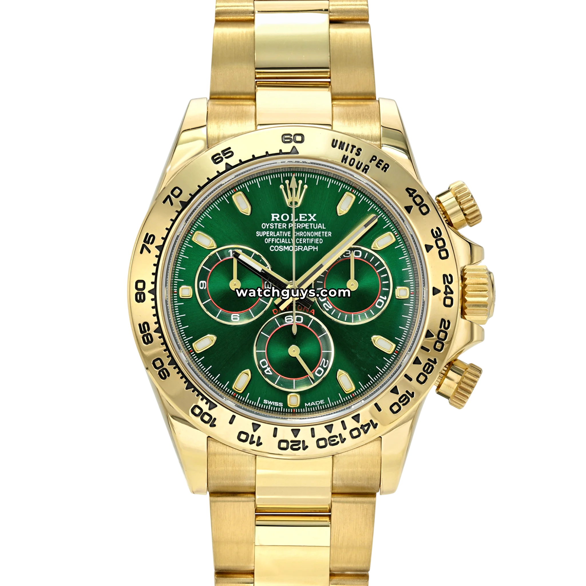 Rolex Cosmograph Daytona reference 116508 in yellow gold with green dial product photo from WatchGuys