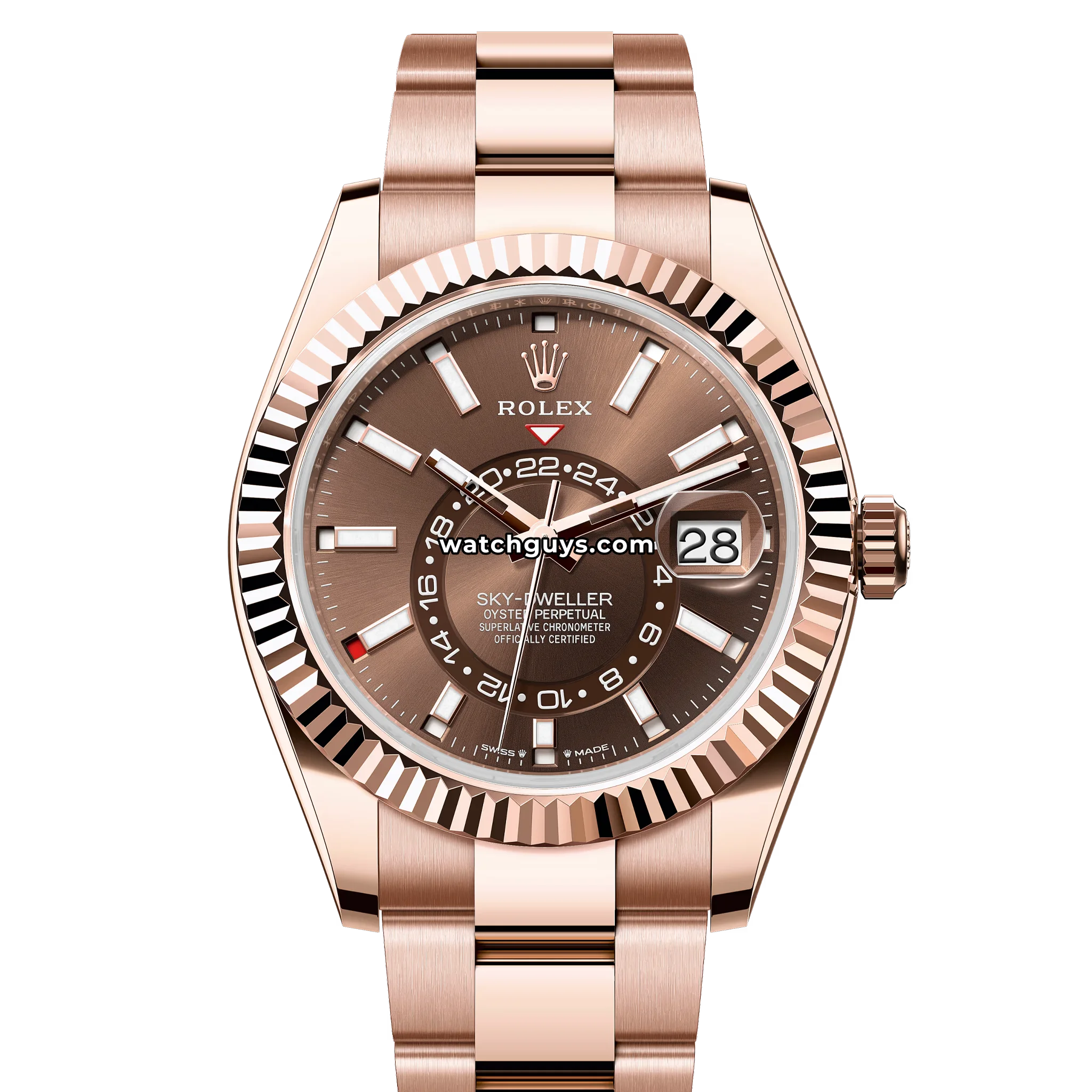 Rolex Sky-Dweller reference 336935 in Everose gold with chocolate dial, annual calendar and dual time product photo from WatchGuys