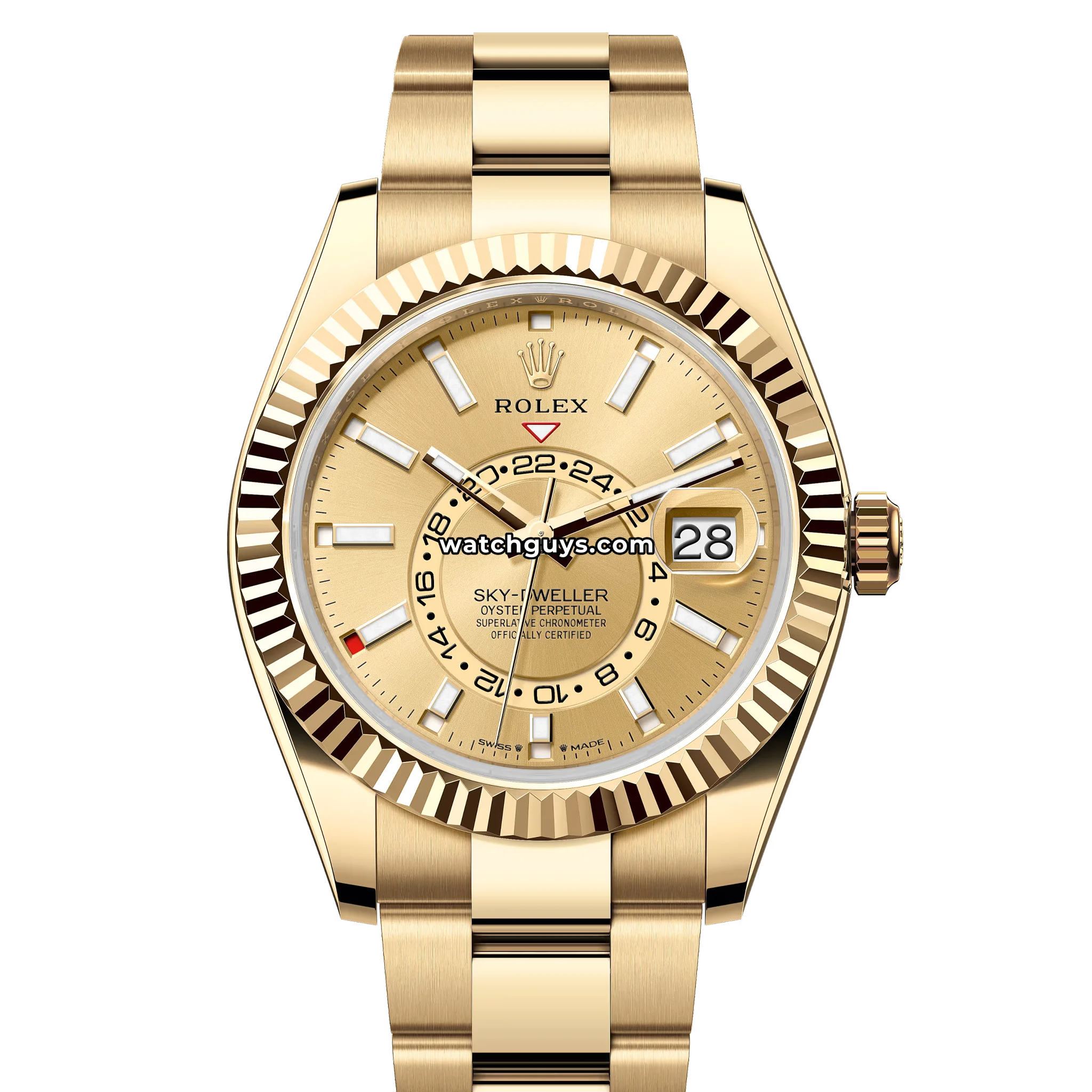 Rolex Sky-Dweller reference 336938 in yellow gold with champagne dial, annual calendar and dual time product photo from WatchGuys